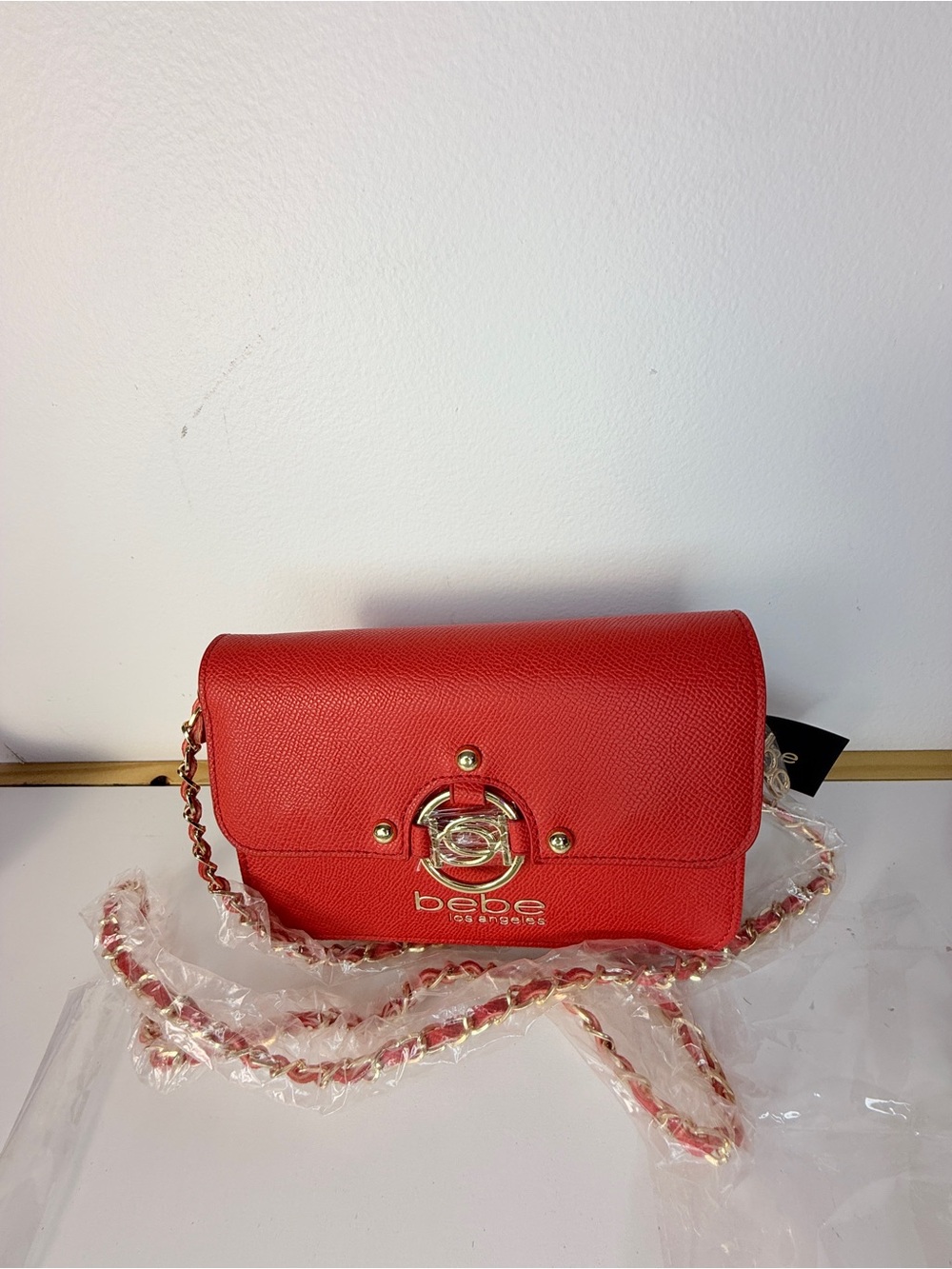 BEBE Red Leather Crossbody Bag with Bag Charm BNWT